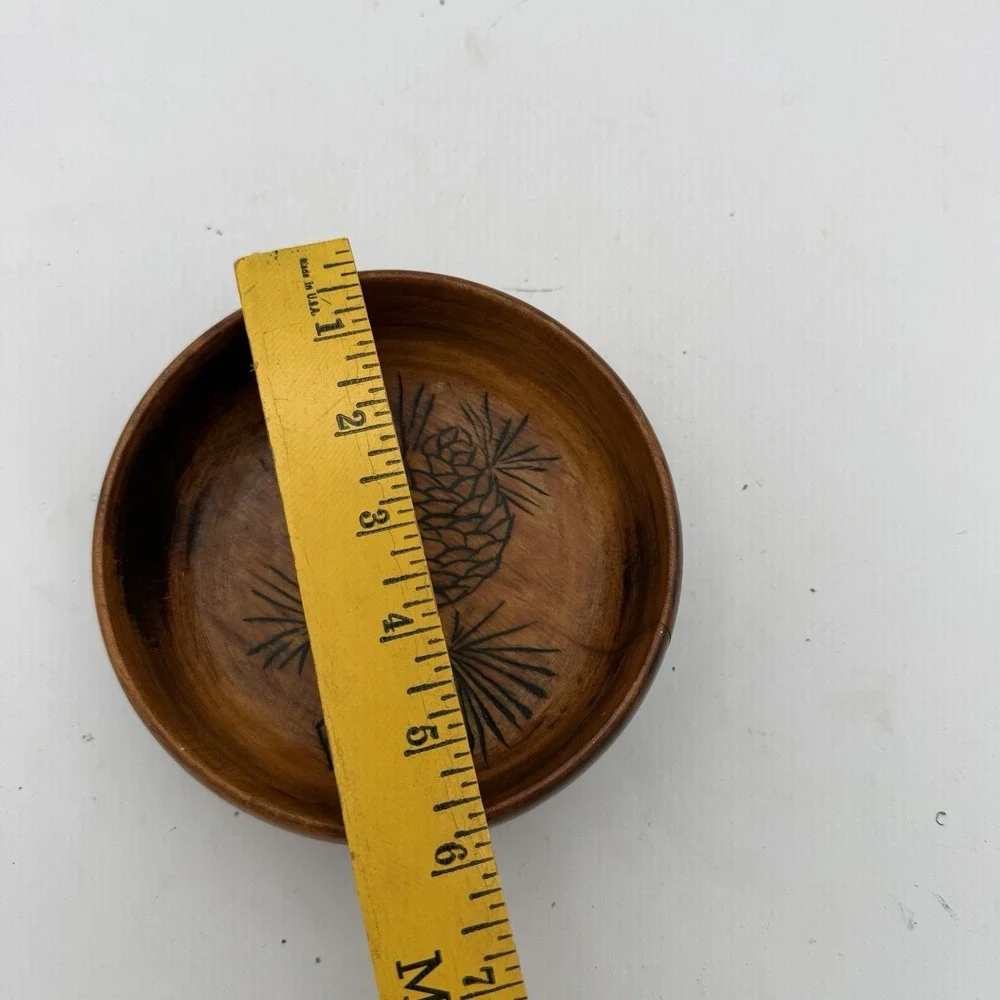 Wooden Trinket Bowl Pine Cone Burned Design 5.5